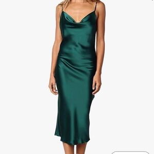 Green midi silky slip dress